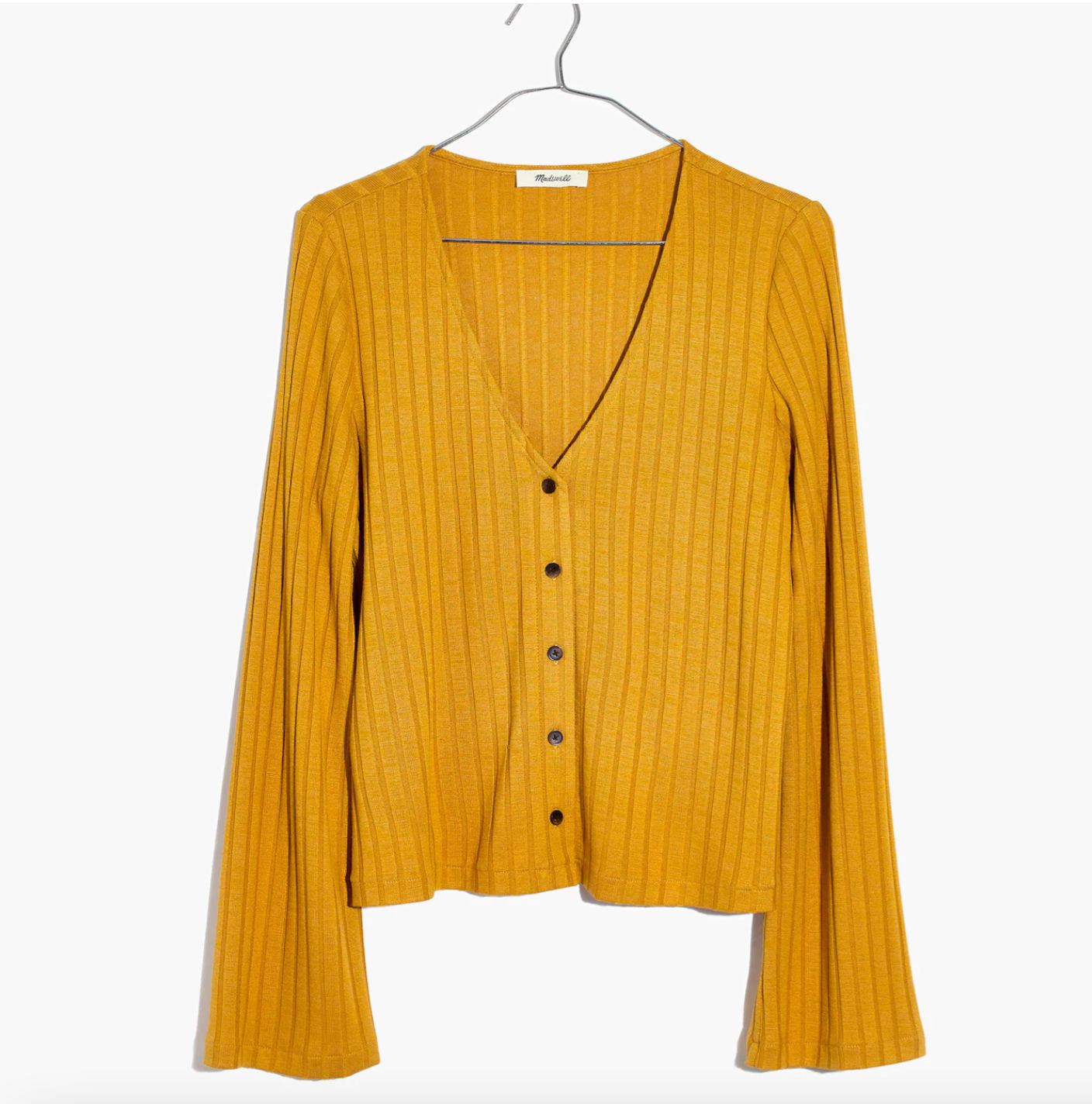 Madewell Mustard Bell-Sleeve Cardigan Top (Medium)