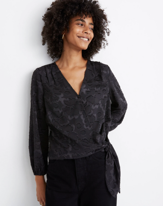 Madewell Brand Floral Jacquard Side-Tie Wrap Top