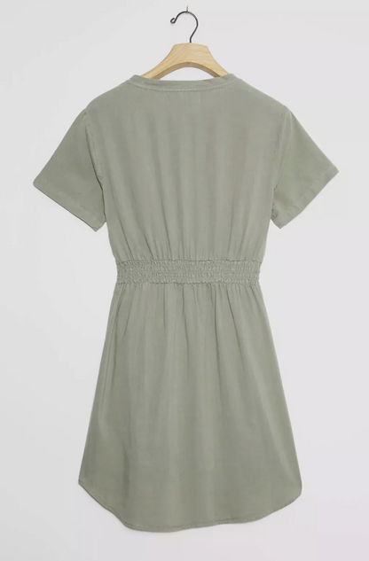 Anthropologie Cloth & Stone Live Tie Waist Moss Green Mini Dress (XS)