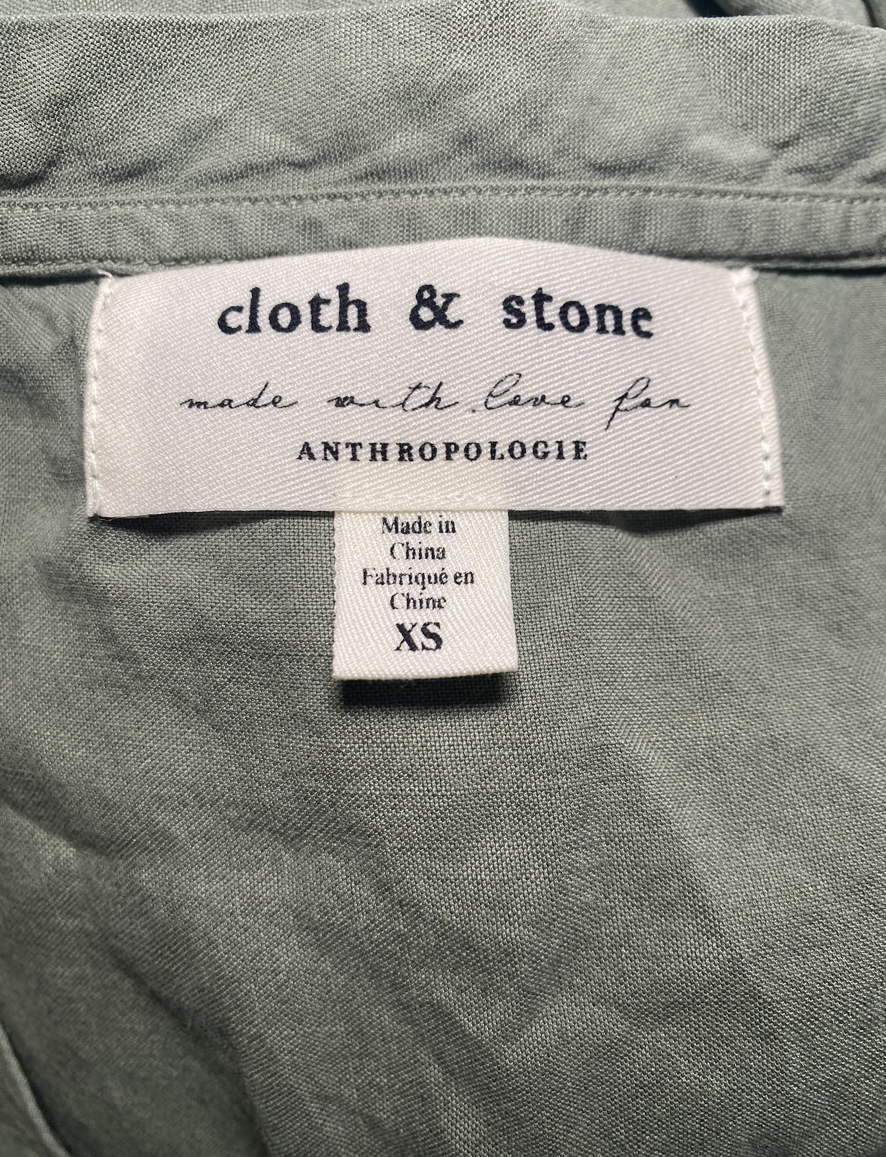 Anthropologie Cloth & Stone Live Tie Waist Moss Green Mini Dress (XS)