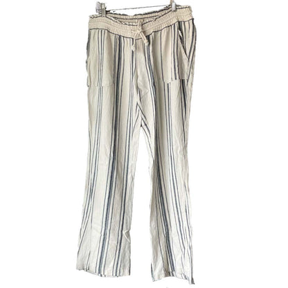 Roxy Canvas Blue & White Striped Linen Pants (Medium)